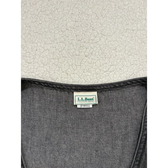 Vtg LL Bean Denim Button Front Jumper Dress Plus Size 20 Petite Grey USA Made - Picture 3 of 7